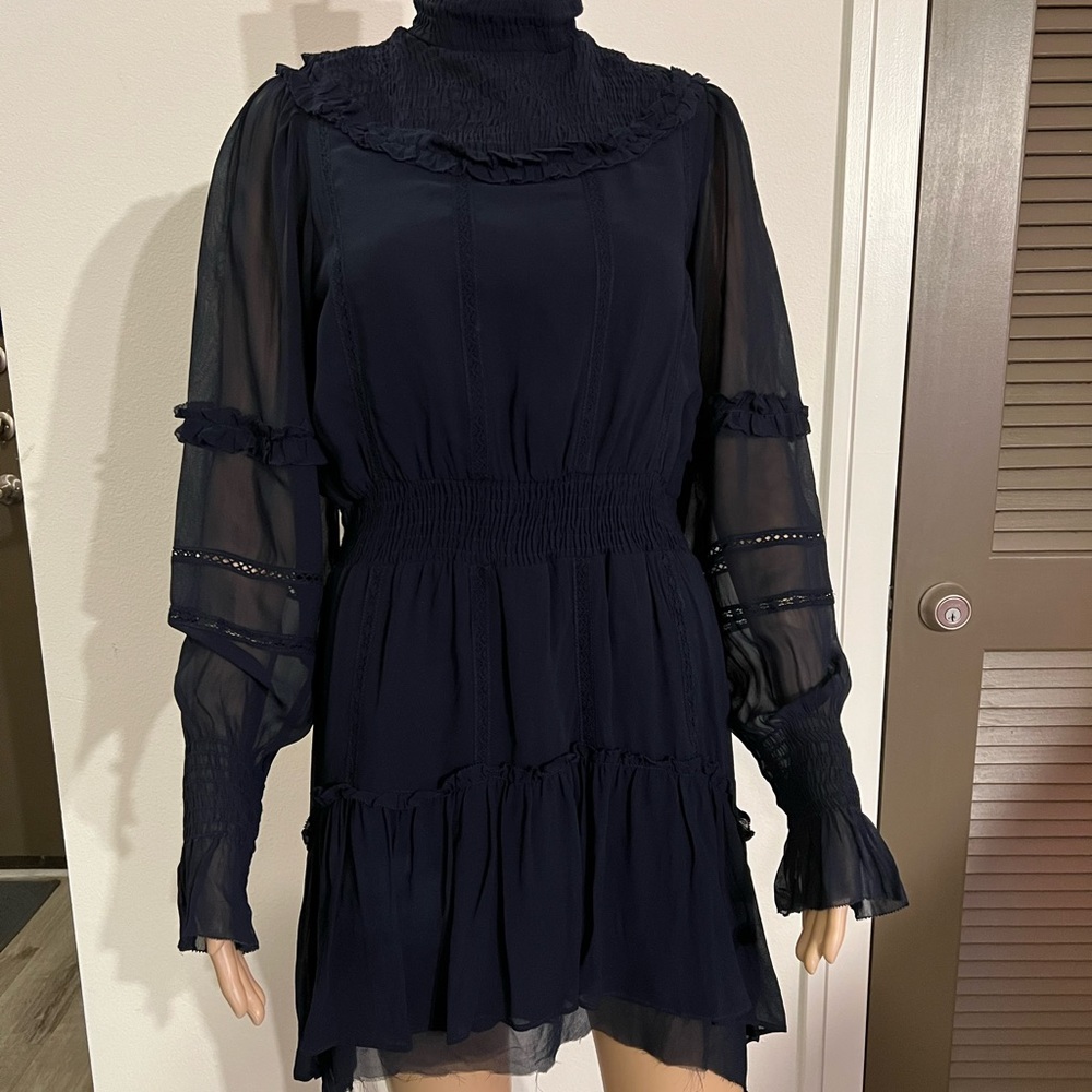 Love Sam Mock Turtle Neck Long Sleeve Tiered Mini Dress